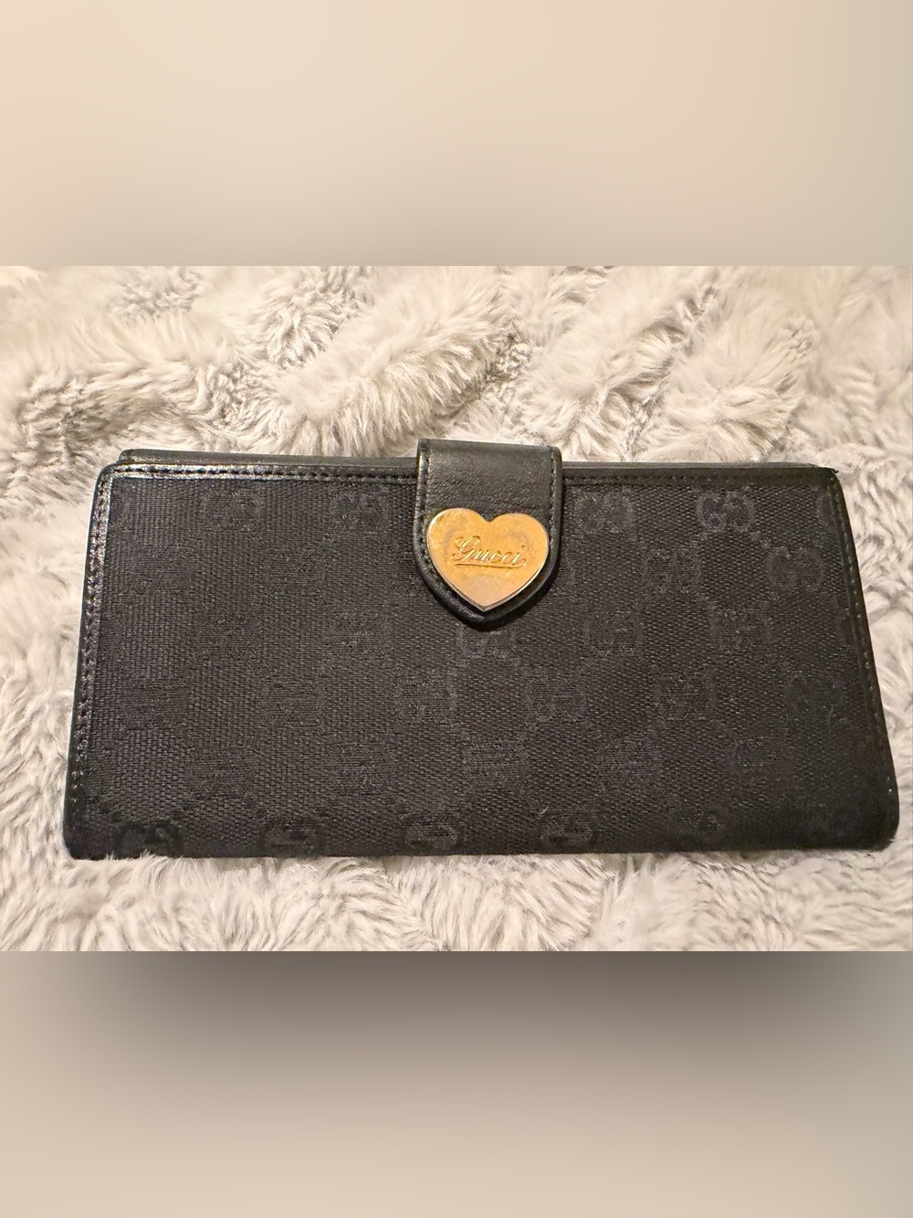 Gucci Black Wallet with Gold Heart Plaque